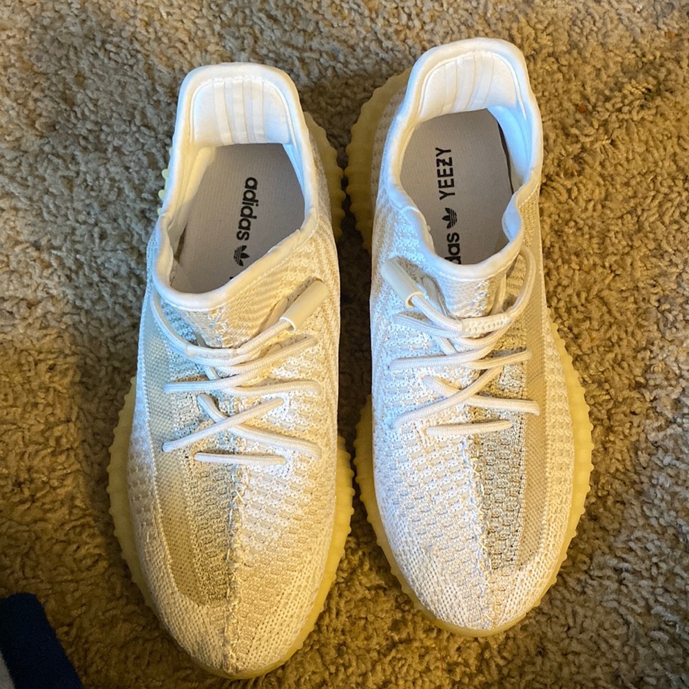 Beige Yeezy boost running shoes